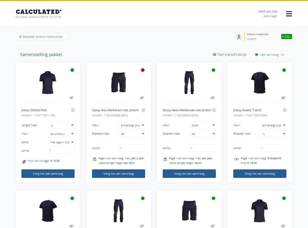 Kleding Management Systeem (KMS) Werkstof bedrijfskleding